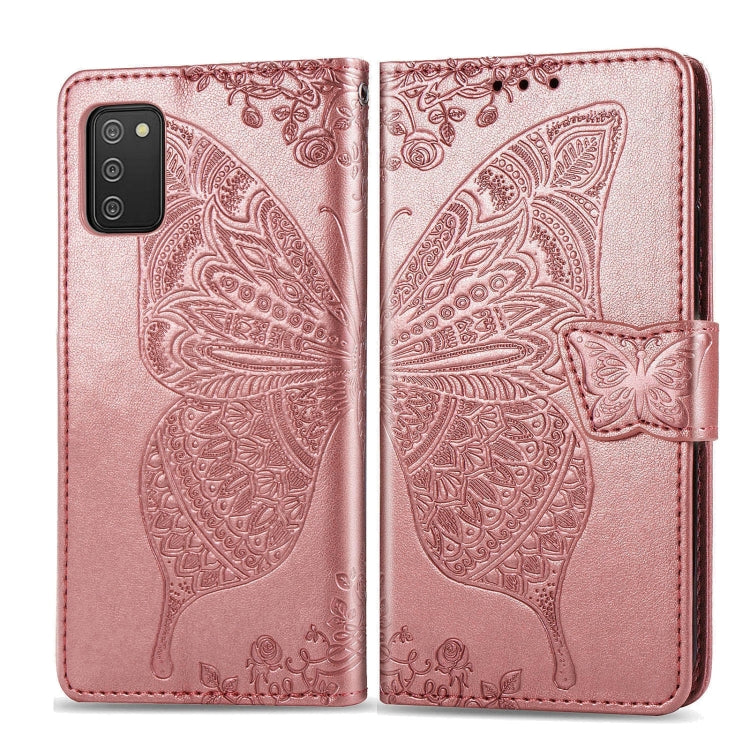 Butterfly Love Flowers Embossed Horizontal Flip Leather Case with Holder & Card Slots & Wallet & Lanyard, For Samsung Galaxy A03s 166mm