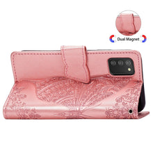 Load image into Gallery viewer, Butterfly Love Flowers Embossed Horizontal Flip Leather Case with Holder &amp; Card Slots &amp; Wallet &amp; Lanyard, For Samsung Galaxy A03s 166mm