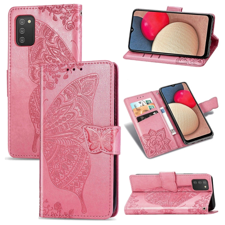 Butterfly Love Flowers Embossed Horizontal Flip Leather Case with Holder & Card Slots & Wallet & Lanyard, For Samsung Galaxy A03s 166mm