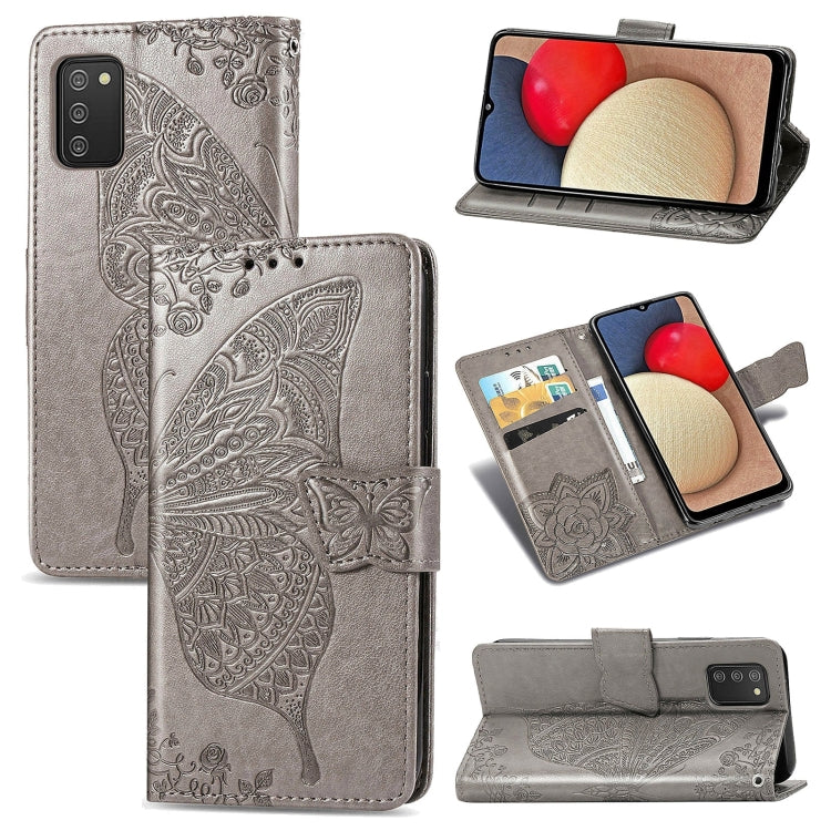 Butterfly Love Flowers Embossed Horizontal Flip Leather Case with Holder & Card Slots & Wallet & Lanyard, For Samsung Galaxy A03s 166mm