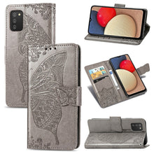 Load image into Gallery viewer, Butterfly Love Flowers Embossed Horizontal Flip Leather Case with Holder &amp; Card Slots &amp; Wallet &amp; Lanyard, For Samsung Galaxy A03s 166mm