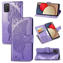 Load image into Gallery viewer, Butterfly Love Flowers Embossed Horizontal Flip Leather Case with Holder &amp; Card Slots &amp; Wallet &amp; Lanyard, For Samsung Galaxy A03s 166mm