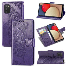 Load image into Gallery viewer, Butterfly Love Flowers Embossed Horizontal Flip Leather Case with Holder &amp; Card Slots &amp; Wallet &amp; Lanyard, For Samsung Galaxy A03s 166mm
