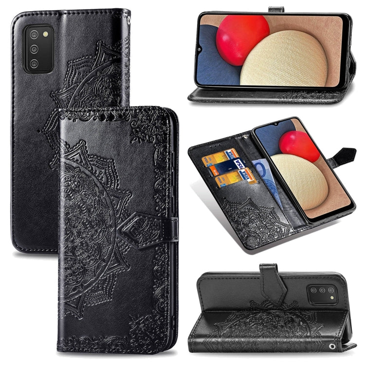 Mandala Flower Embossed Horizontal Flip Leather Case with Holder & Three Card Slots & Wallet & Lanyard, For Samsung Galaxy A03s 166mm