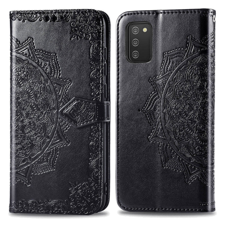 Mandala Flower Embossed Horizontal Flip Leather Case with Holder & Three Card Slots & Wallet & Lanyard, For Samsung Galaxy A03s 166mm