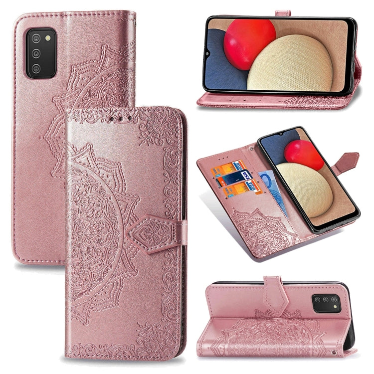Mandala Flower Embossed Horizontal Flip Leather Case with Holder & Three Card Slots & Wallet & Lanyard, For Samsung Galaxy A03s 166mm