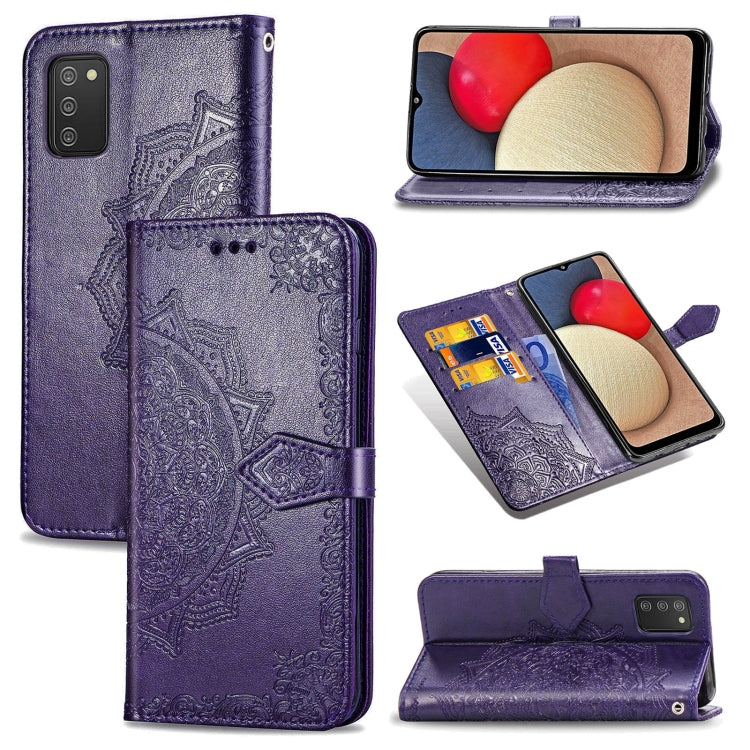 Mandala Flower Embossed Horizontal Flip Leather Case with Holder & Three Card Slots & Wallet & Lanyard, For Samsung Galaxy A03s 166mm
