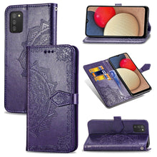 Load image into Gallery viewer, Mandala Flower Embossed Horizontal Flip Leather Case with Holder &amp; Three Card Slots &amp; Wallet &amp; Lanyard, For Samsung Galaxy A03s 166mm