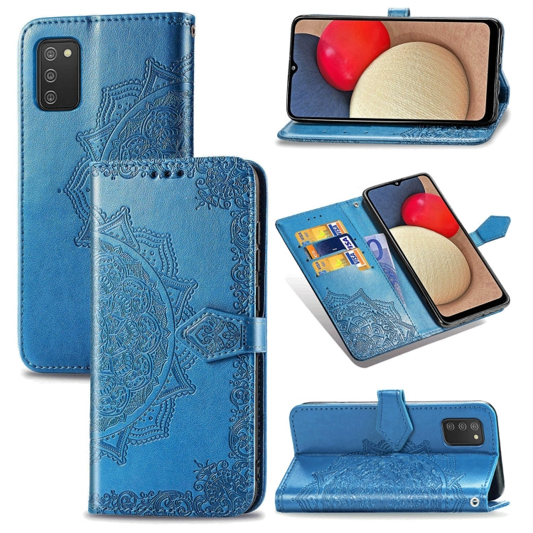 Mandala Flower Embossed Horizontal Flip Leather Case with Holder & Three Card Slots & Wallet & Lanyard, For Samsung Galaxy A03s 166mm