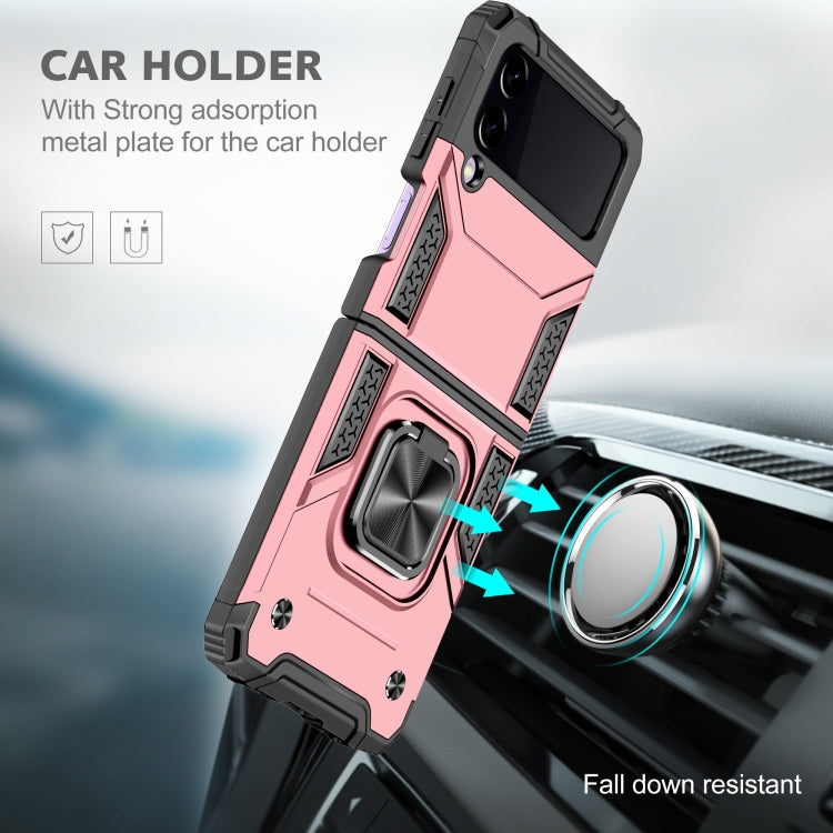 Magnetic Armor Shockproof TPU + PC Folding Case with Metal Ring Holder, For Samsung Galaxy Z Flip3 5G