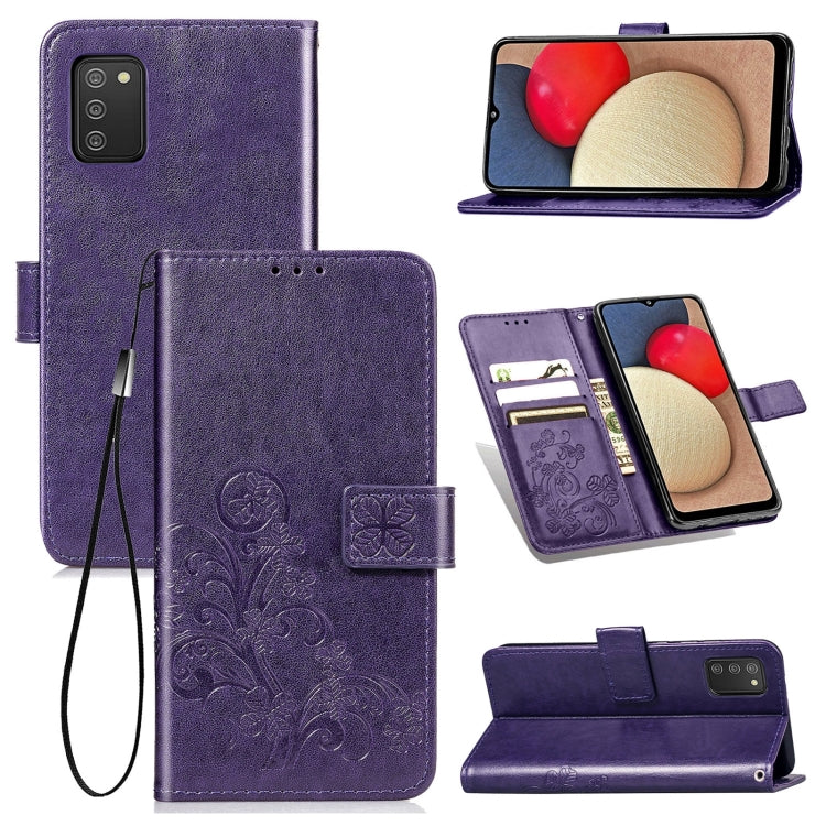 Four-leaf Clasp Embossed Leather Case with Lanyard & Card Slot & Wallet & Holder, For Samsung Galaxy A03s 166mm