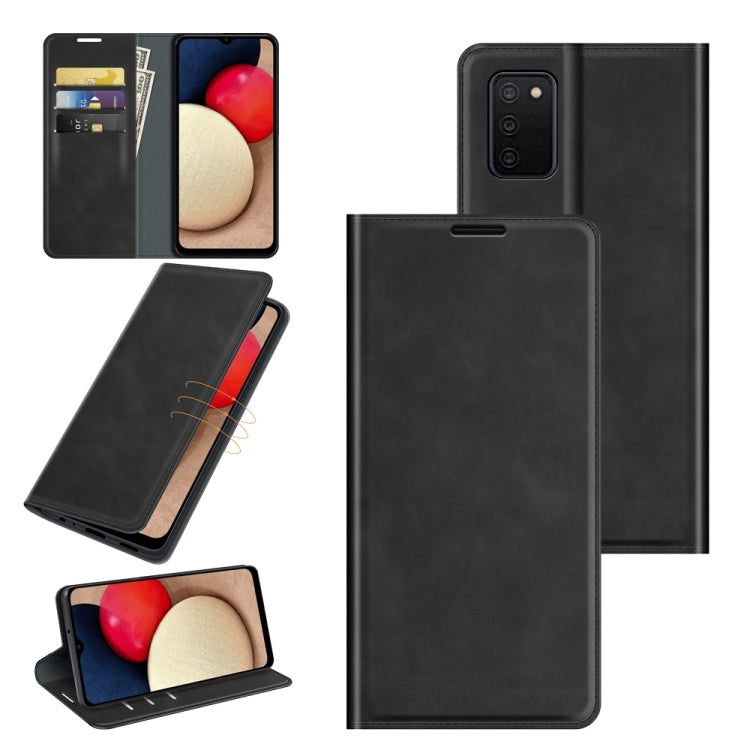 Retro-skin Magnetic Suction Leather Case with Holder & Card Slots & Wallet, For Galaxy A03s 166mm