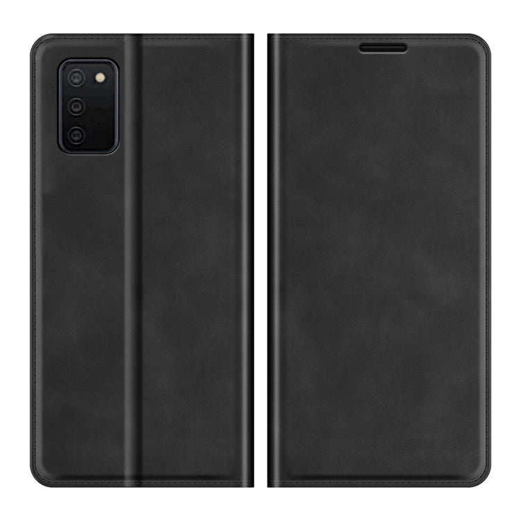 Retro-skin Magnetic Suction Leather Case with Holder & Card Slots & Wallet, For Galaxy A03s 166mm