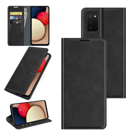 Retro-skin Magnetic Suction Leather Case with Holder & Card Slots & Wallet, For Galaxy A03s 166mm