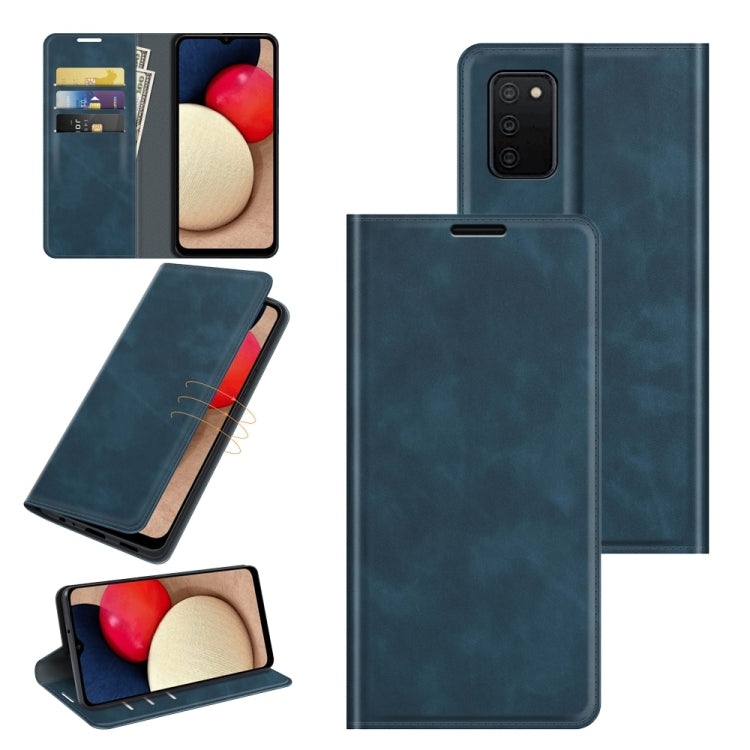 Retro-skin Magnetic Suction Leather Case with Holder & Card Slots & Wallet, For Galaxy A03s 166mm
