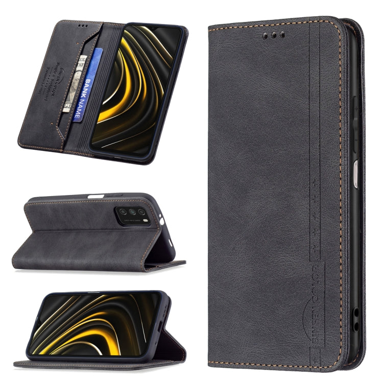 Magnetic RFID Blocking Anti-Theft Leather Case with Holder & Card Slots & Wallet, For Xiaomi 11T / 11T Pro, For Xiaomi Poco M3/Redmi Note 9 4G, For Xiaomi Poco M3 Pro/Redmi Note 10 5G, For Xiaomi Poco X3 / X3 NFC
