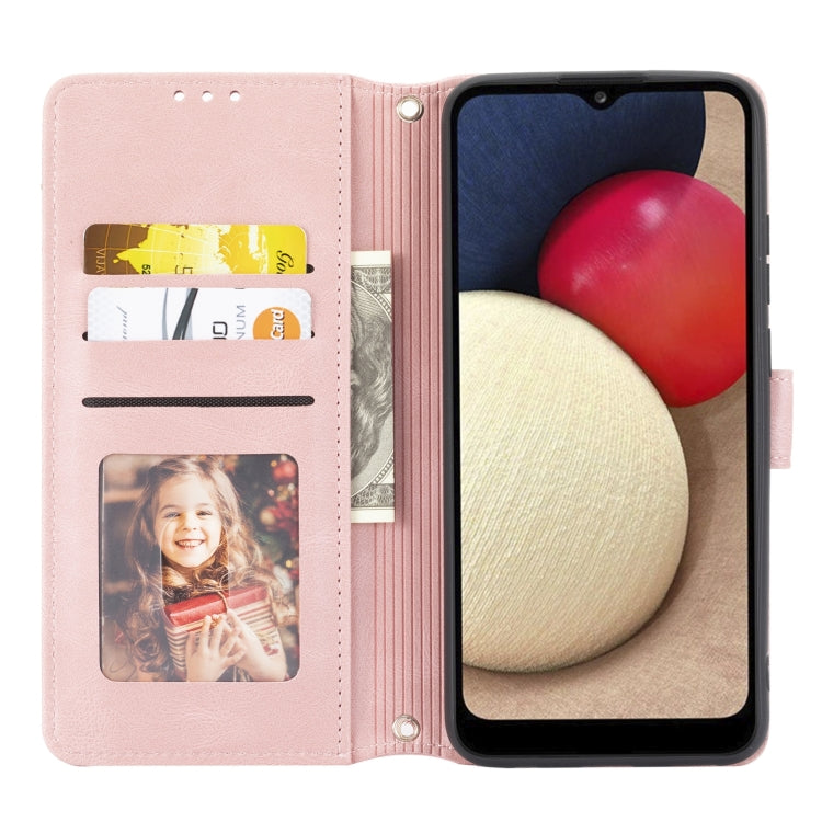 Embossed Striped Magnetic Buckle PU + TPU Horizontal Flip Leather Case, For Samsung Galaxy A02s 166mm