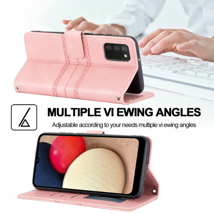 Embossed Striped Magnetic Buckle PU + TPU Horizontal Flip Leather Case, For Samsung Galaxy A02s 166mm