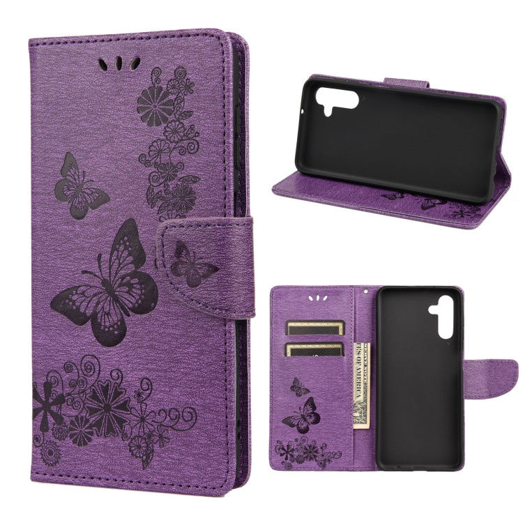 Butterfly Embossed Horizontal Flip Leather Phone Case with Card Slot & Holder, For Samsung Galaxy A13 5G