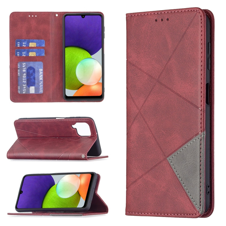 Rhombus Texture Horizontal Flip Magnetic Leather Phone Case with Holder & Card Slots, For Samsung Galaxy A22 4G