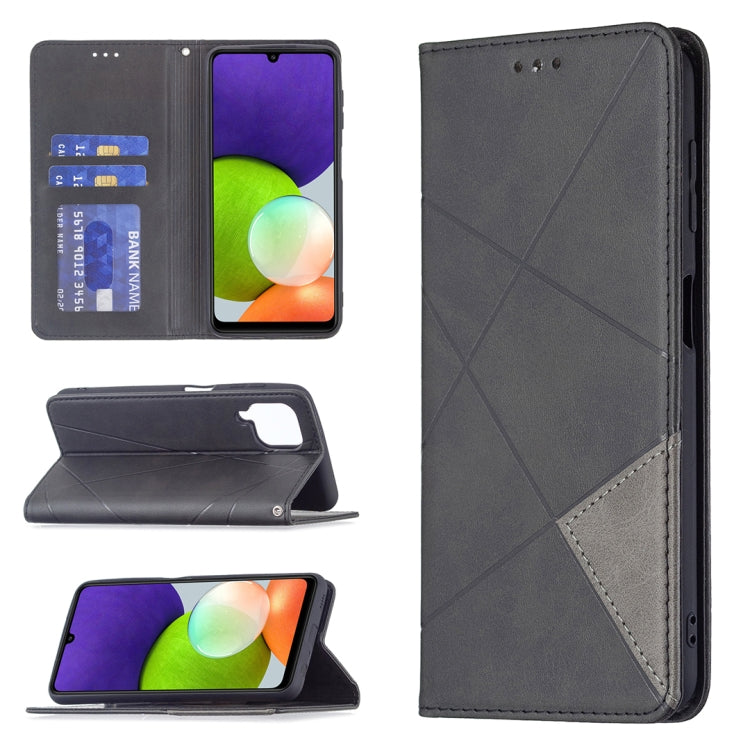 Rhombus Texture Horizontal Flip Magnetic Leather Phone Case with Holder & Card Slots, For Samsung Galaxy A22 4G
