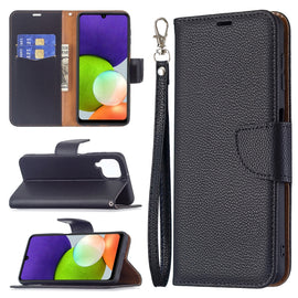 Litchi Texture Pure Color Horizontal Flip Leather Phone Case with Holder & Card Slots & Wallet & Lanyard, For Samsung Galaxy A22 4G