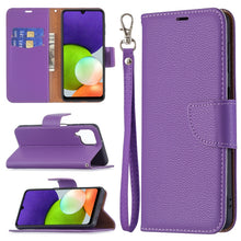 Load image into Gallery viewer, Litchi Texture Pure Color Horizontal Flip Leather Phone Case with Holder &amp; Card Slots &amp; Wallet &amp; Lanyard, For Samsung Galaxy A22 4G