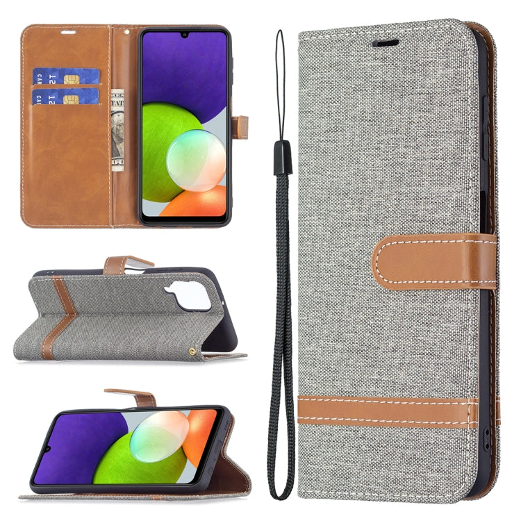 Color Matching Denim Texture Horizontal Flip Leather Phone Case with Holder & Card Slots & Wallet & Lanyard, For Samsung Galaxy A22 4G