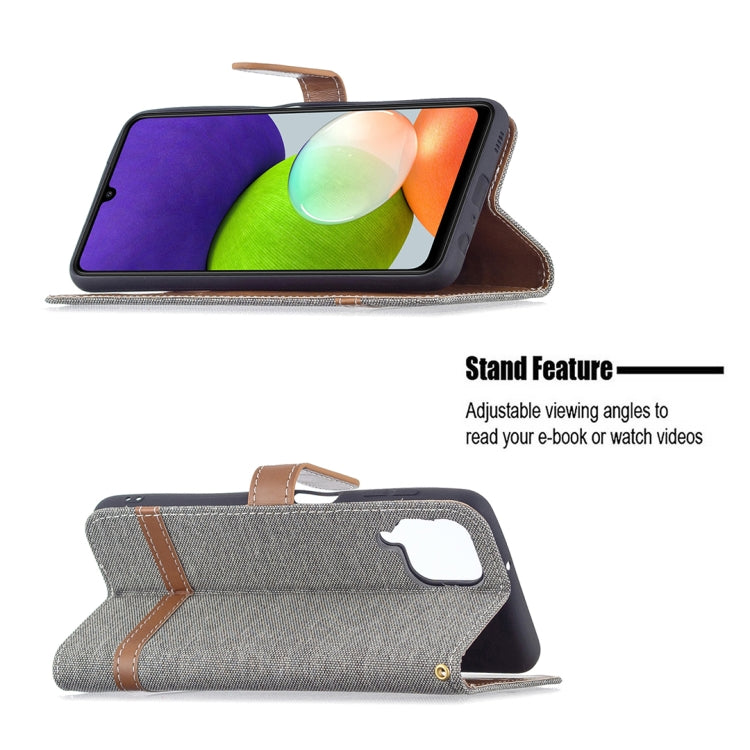 Color Matching Denim Texture Horizontal Flip Leather Phone Case with Holder & Card Slots & Wallet & Lanyard, For Samsung Galaxy A22 4G