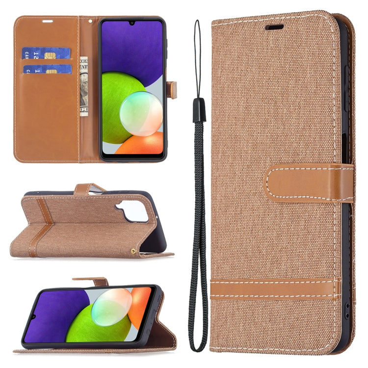 Color Matching Denim Texture Horizontal Flip Leather Phone Case with Holder & Card Slots & Wallet & Lanyard, For Samsung Galaxy A22 4G