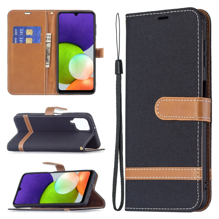 Color Matching Denim Texture Horizontal Flip Leather Phone Case with Holder & Card Slots & Wallet & Lanyard, For Samsung Galaxy A22 4G