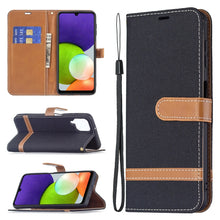 Load image into Gallery viewer, Color Matching Denim Texture Horizontal Flip Leather Phone Case with Holder &amp; Card Slots &amp; Wallet &amp; Lanyard, For Samsung Galaxy A22 4G