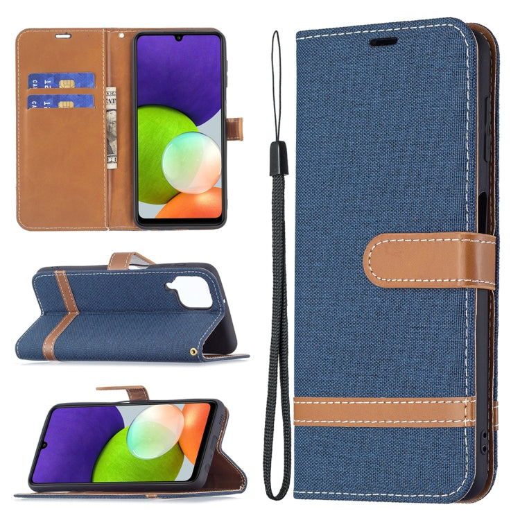 Color Matching Denim Texture Horizontal Flip Leather Phone Case with Holder & Card Slots & Wallet & Lanyard, For Samsung Galaxy A22 4G