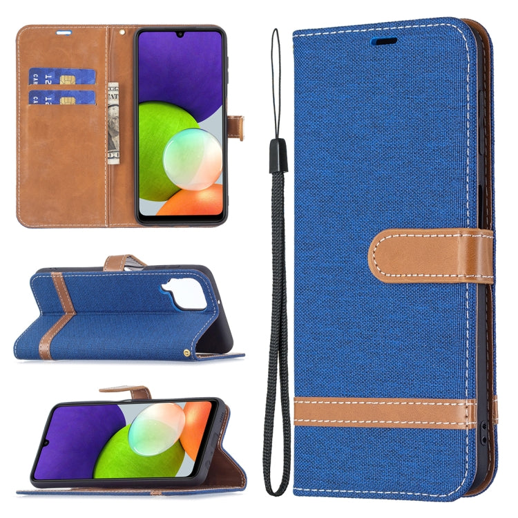 Color Matching Denim Texture Horizontal Flip Leather Phone Case with Holder & Card Slots & Wallet & Lanyard, For Samsung Galaxy A22 4G