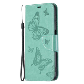 Embossing Two Butterflies Pattern Horizontal Flip Leather Phone Case with Holder & Card Slot & Wallet & Lanyard, For Samsung Galaxy A22 4G