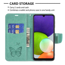 Load image into Gallery viewer, Embossing Two Butterflies Pattern Horizontal Flip Leather Phone Case with Holder &amp; Card Slot &amp; Wallet &amp; Lanyard, For Samsung Galaxy A22 4G