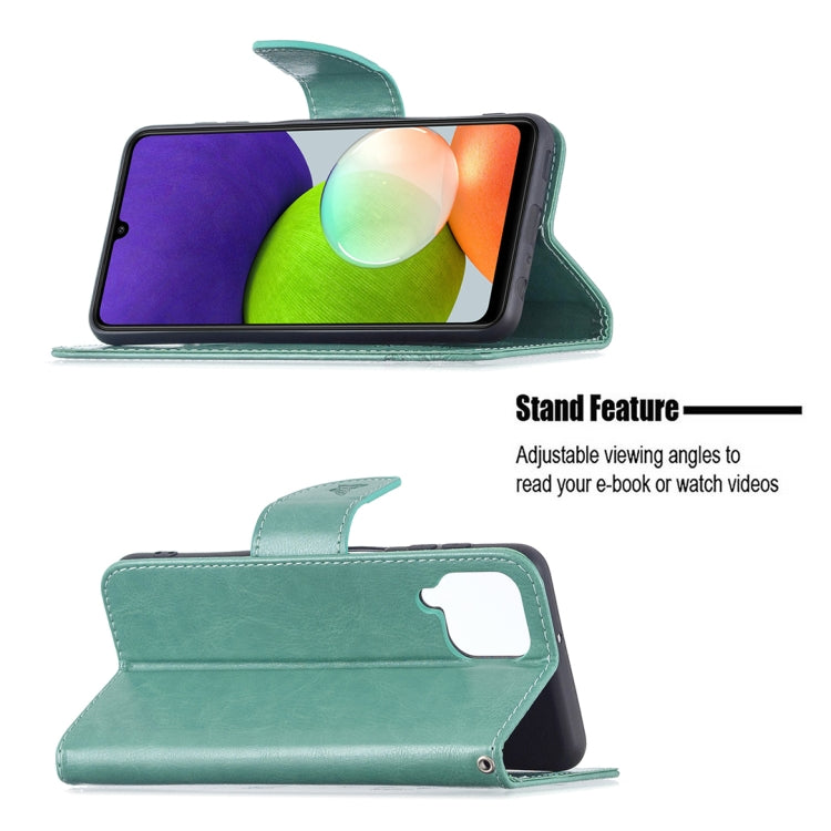 Embossing Two Butterflies Pattern Horizontal Flip Leather Phone Case with Holder & Card Slot & Wallet & Lanyard, For Samsung Galaxy A22 4G