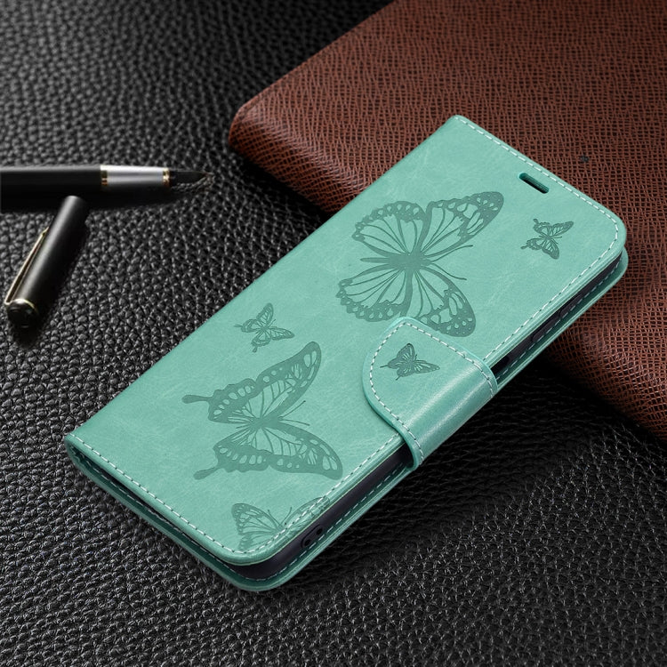 Embossing Two Butterflies Pattern Horizontal Flip Leather Phone Case with Holder & Card Slot & Wallet & Lanyard, For Samsung Galaxy A22 4G