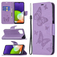 Load image into Gallery viewer, Embossing Two Butterflies Pattern Horizontal Flip Leather Phone Case with Holder &amp; Card Slot &amp; Wallet &amp; Lanyard, For Samsung Galaxy A22 4G