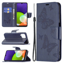 Load image into Gallery viewer, Embossing Two Butterflies Pattern Horizontal Flip Leather Phone Case with Holder &amp; Card Slot &amp; Wallet &amp; Lanyard, For Samsung Galaxy A22 4G