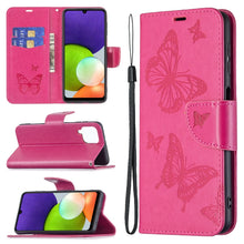 Load image into Gallery viewer, Embossing Two Butterflies Pattern Horizontal Flip Leather Phone Case with Holder &amp; Card Slot &amp; Wallet &amp; Lanyard, For Samsung Galaxy A22 4G