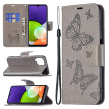 Load image into Gallery viewer, Embossing Two Butterflies Pattern Horizontal Flip Leather Phone Case with Holder &amp; Card Slot &amp; Wallet &amp; Lanyard, For Samsung Galaxy A22 4G