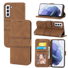 Load image into Gallery viewer, Embossed Striped Magnetic Buckle PU + TPU Horizontal Flip Phone Leather Case, For Samaung Galaxy S22 5G, For Samaung Galaxy S22+ 5G