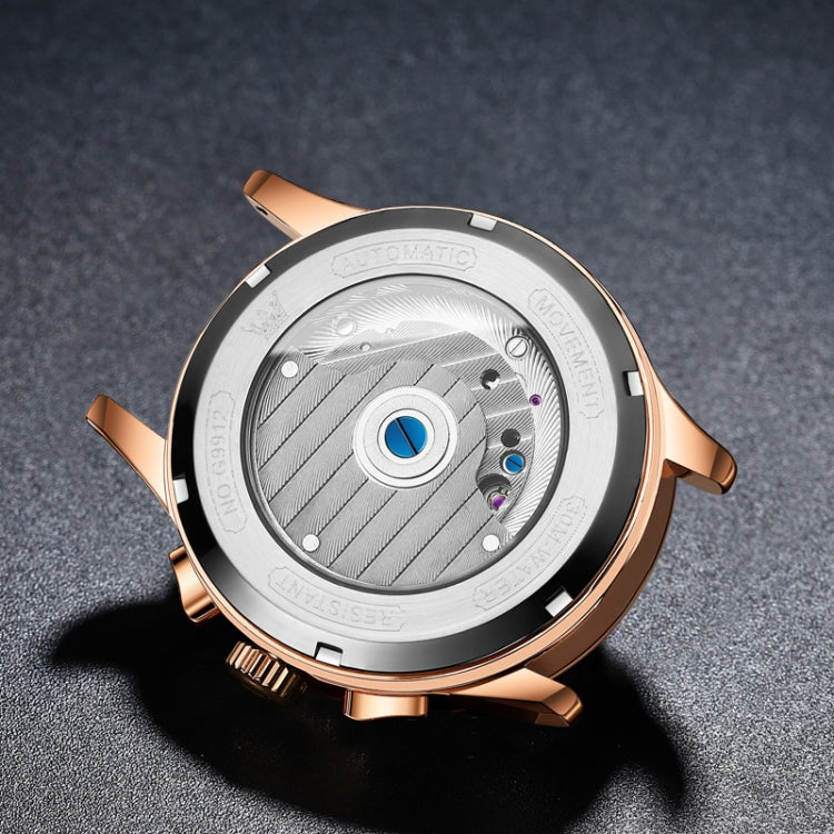 OLEVS 9912 Hollow Flywheel Week Calendar Dial Luminous Mechanical Watch for Men