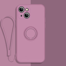 All-inclusive Liquid Silicone Phone Protective Case with Ring Holder & Lanyard, For iPhone 13 mini, For iPhone 13, For iPhone 13 Pro