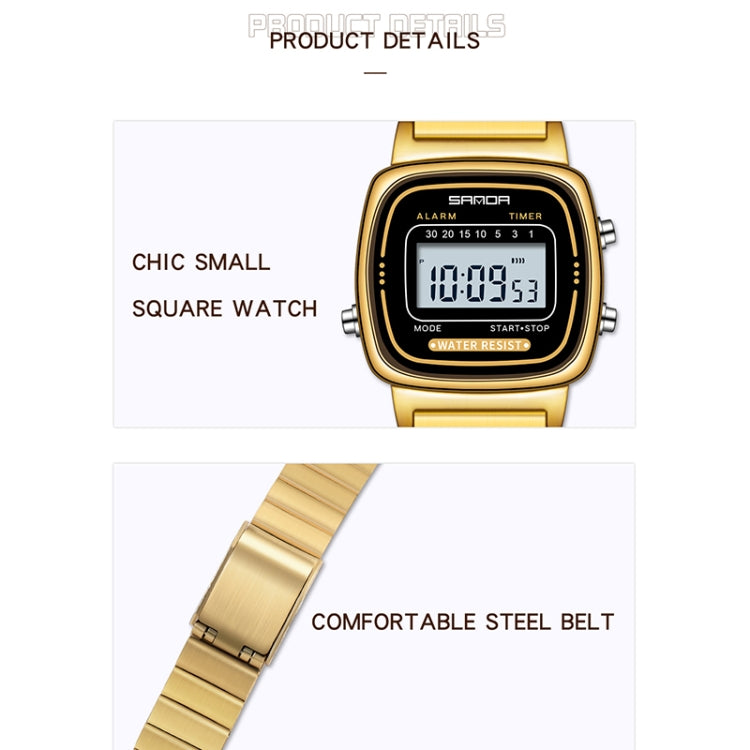SANDA 6053 Square LED Digital Display Dial Running Seconds Alarm Clock Electronic Watch for Women