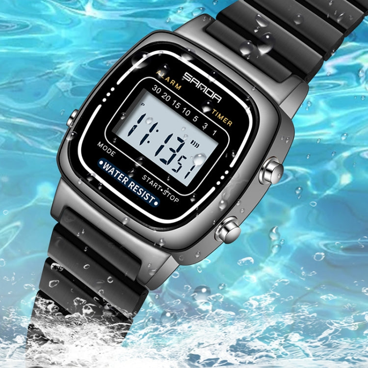 SANDA 6053 Square LED Digital Display Dial Running Seconds Alarm Clock Electronic Watch for Women