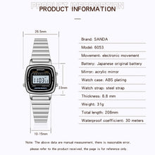 Load image into Gallery viewer, SANDA 6053 Square LED Digital Display Dial Running Seconds Alarm Clock Electronic Watch for Women