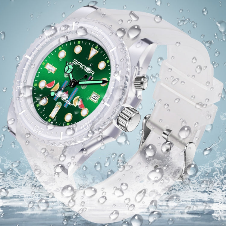 SANDA 6078 Fluorescent Calendar Dial Transparent Strap Quartz Watch for Women