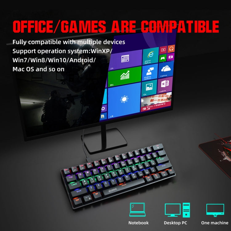 HXSJ V900 61 Keys Cool Lighting Effect Mechanical Wired Keyboard, Black Red, Black White, Black, White